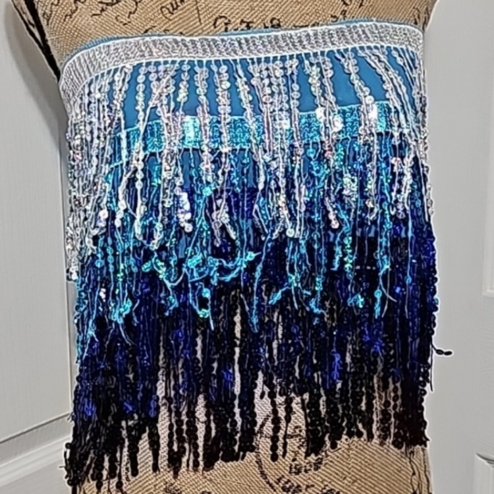 Layered Sequined Fringe Strapless Tie On Festival/Coverup/Party/Dance Top (OS) - Picture 11 of 11